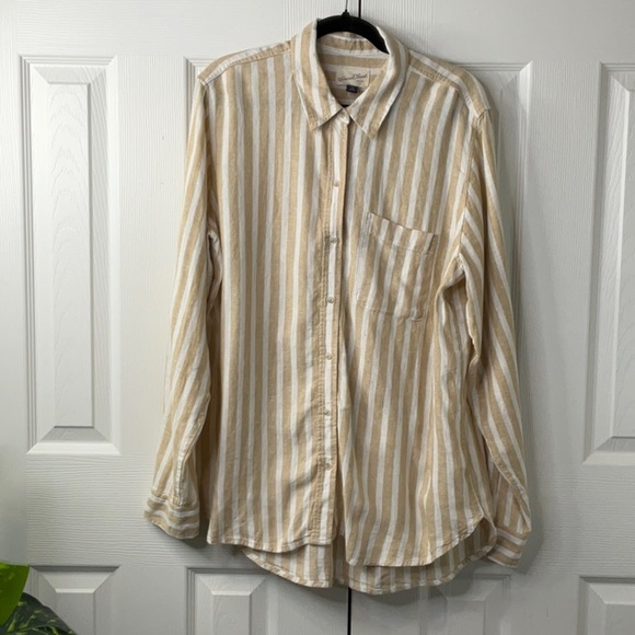 Universal Thread Womens Tan & White Striped Long Sleeve Button Down  Size M - Picture 1 of 11